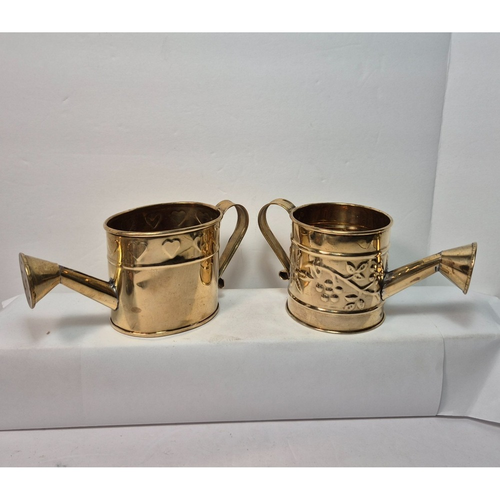 Miniature Hosley Brass Heart Watering Can Dollhouse 2.5" Tall USA Bundle of 2